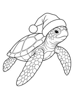 A cheerful turtle in a hawaiian christmas coloring page.