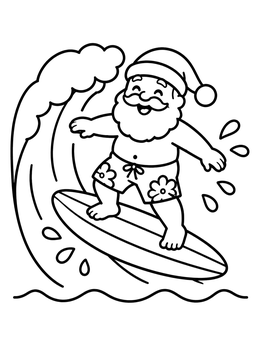 Free printable Surfing Santa In Floral Boardshorts coloring page