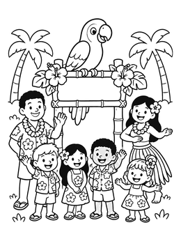 Free printable Hawaiian Family And Friendly Parrot coloring page