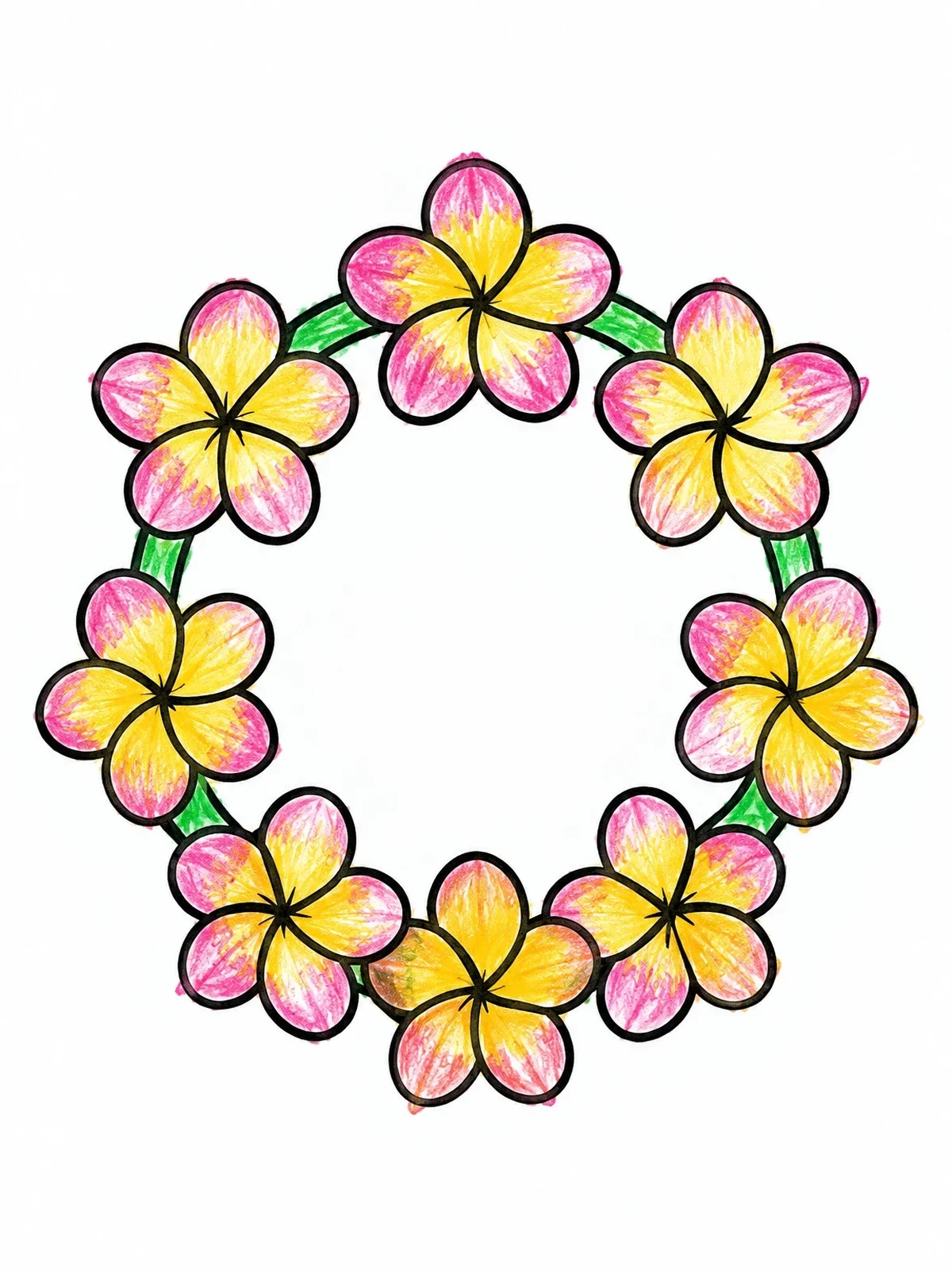 Colored example of the Circular Plumeria Flower Lei coloring page