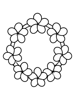 A simple hawaiian flowers coloring page with a circular plumeria lei.
