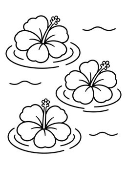 Three blossoms drift on gentle water ripples in this hawaiian flowers coloring page.