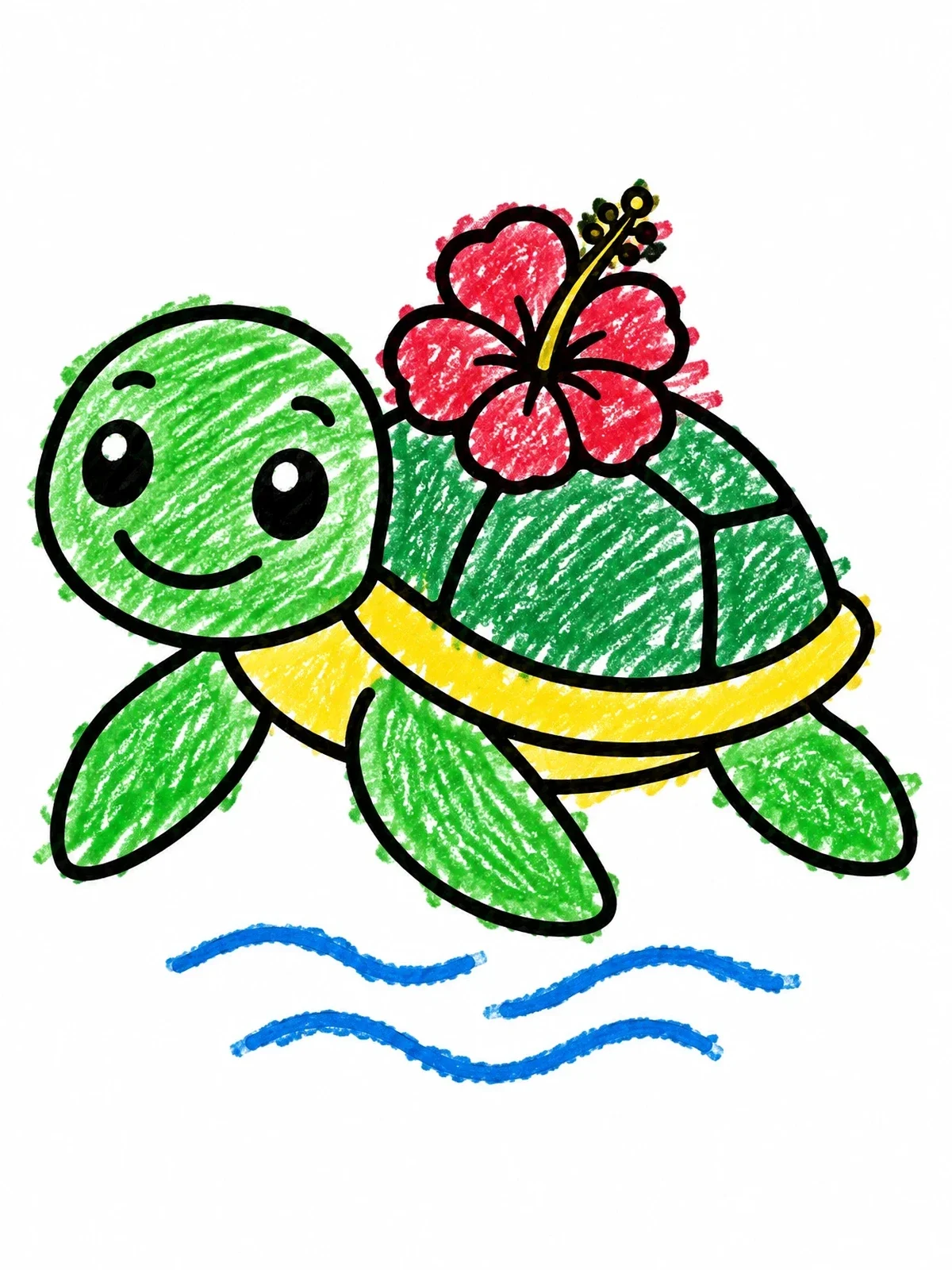 Colored example of the Sea Turtle With Hibiscus Flower coloring page