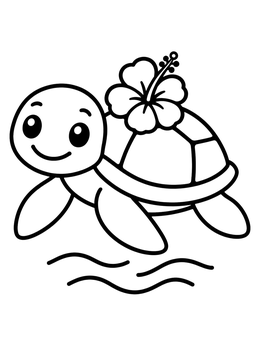 A cute sea turtle carrying a blossom on this hawaiian flowers coloring page.