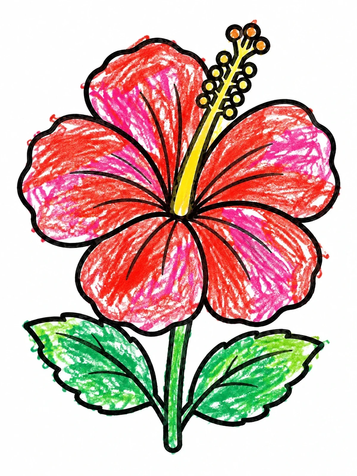 Colored example of the Simple Blooming Hibiscus Flower coloring page