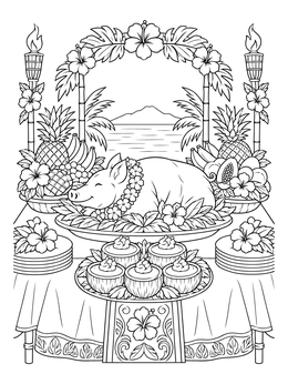 Free printable Hawaiian Luau Feast By The Sea coloring page