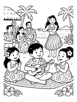 Free printable Hawaiian Luau With Ukulele Music coloring page