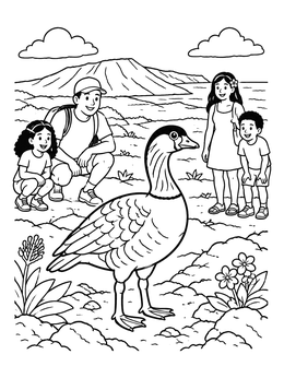 Free printable Family Watching A Hawaiian Nene Goose coloring page