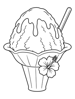 A cup of shaved ice dessert with syrup topping on this ice coloring page.