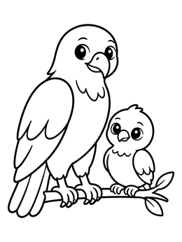 Free printable Hawk And Baby Chick On Branch coloring page