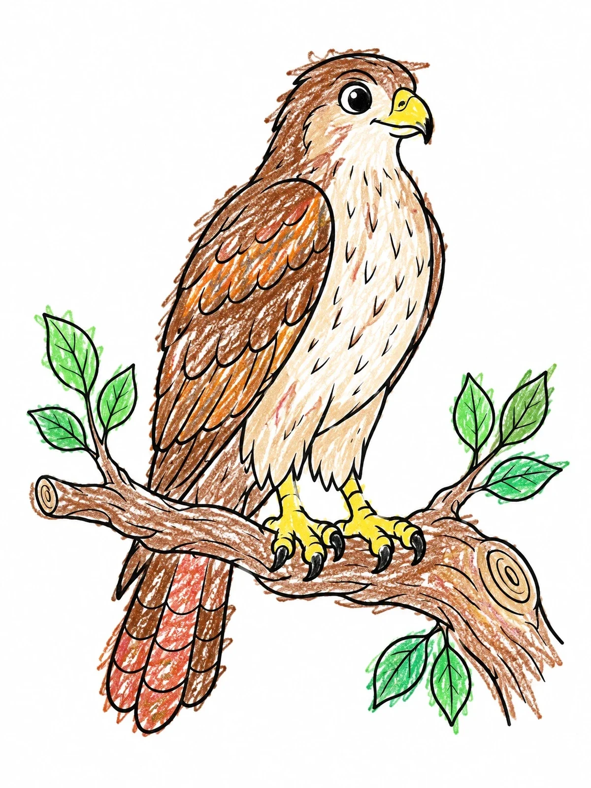 Colored example of the Hawk Perched On A Tree Branch coloring page