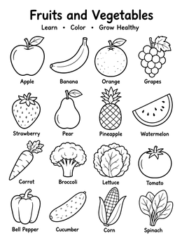 Free printable Healthy Fruits And Vegetables Chart coloring page