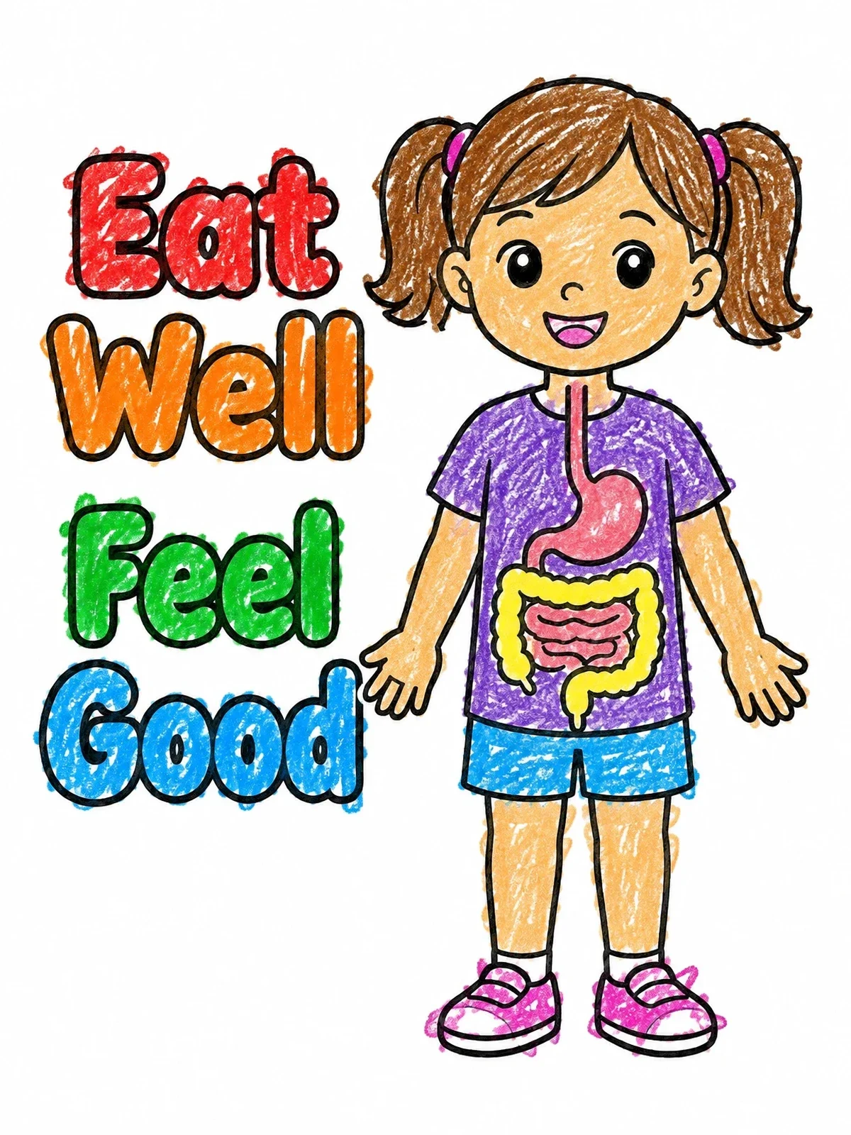 Colored example of the Healthy Girl Digestive System coloring page