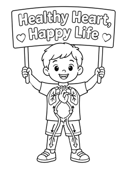 Free printable Healthy Heart Sign Child Illustration coloring page