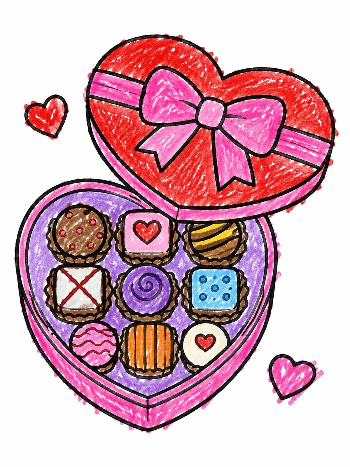 Colored example of the Heart Box Of Valentine Chocolates coloring page