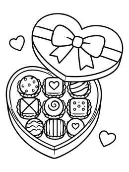 Free printable Heart Box Of Valentine Chocolates coloring page