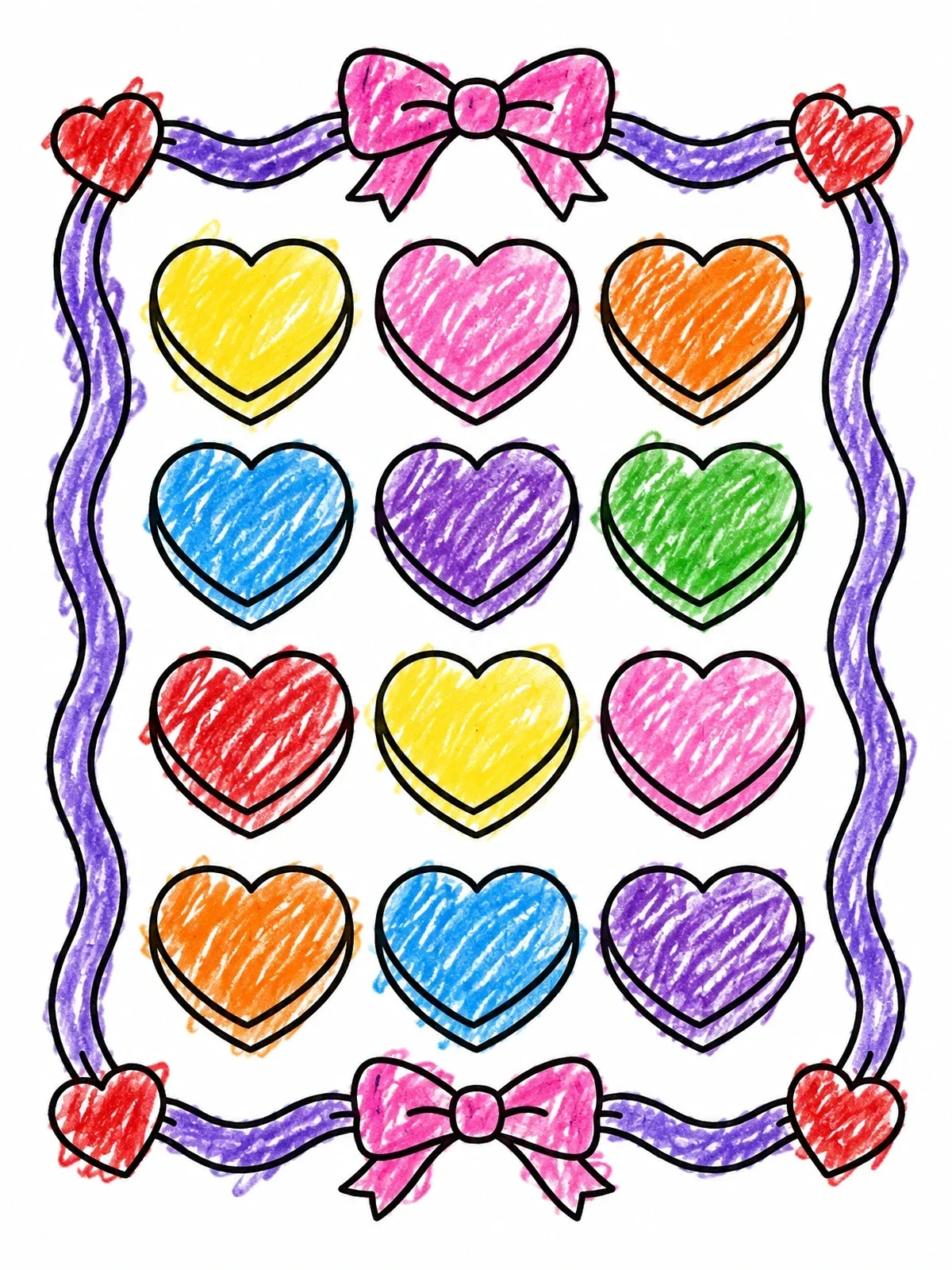 Colored example of the Heart Candy Frame With Ribbons coloring page