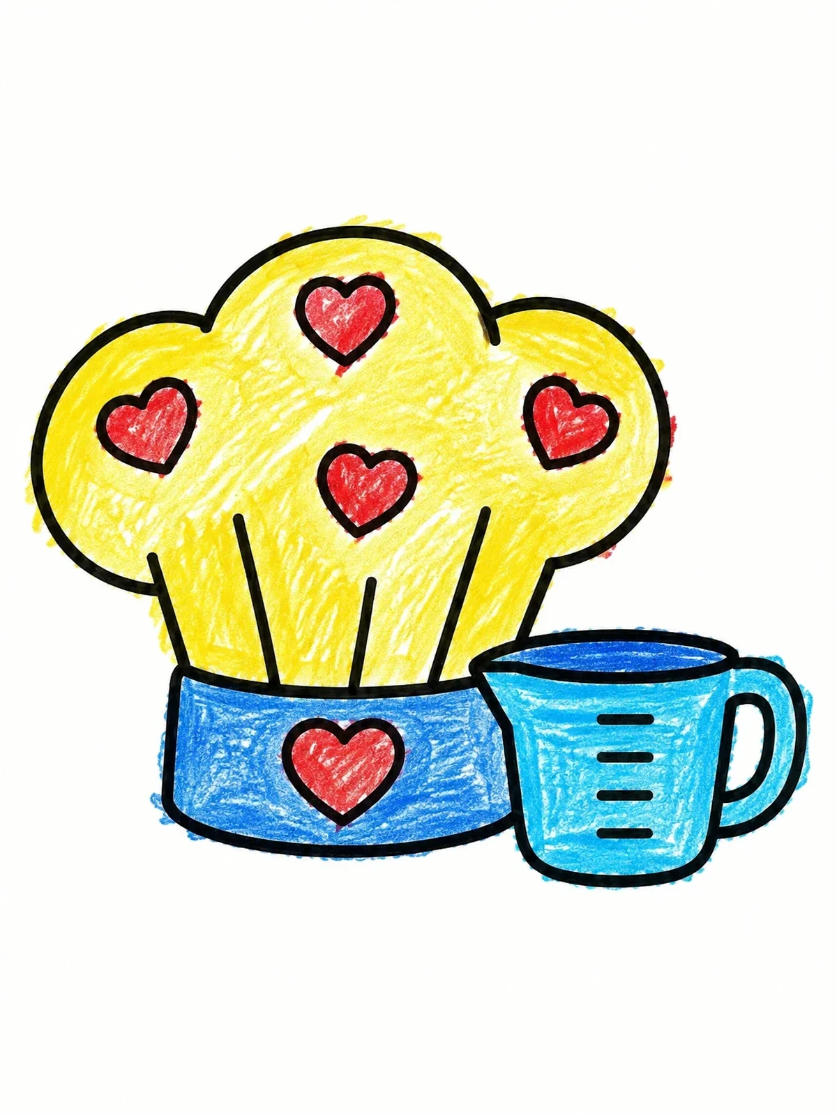 Colored example of the Heart Chef Hat And Measuring Cup coloring page