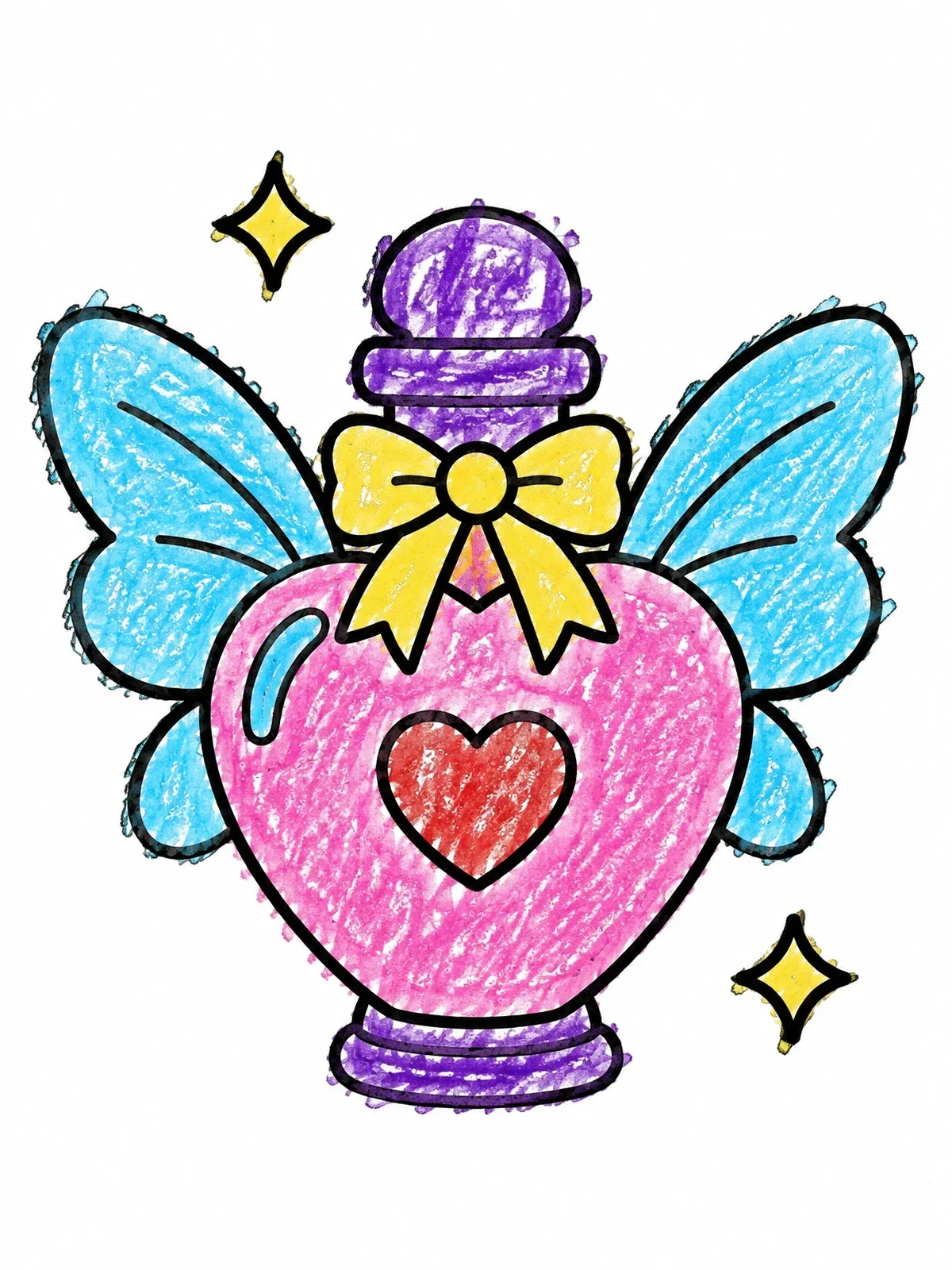 Colored example of the Heart Fairy Magic Potion Bottle coloring page