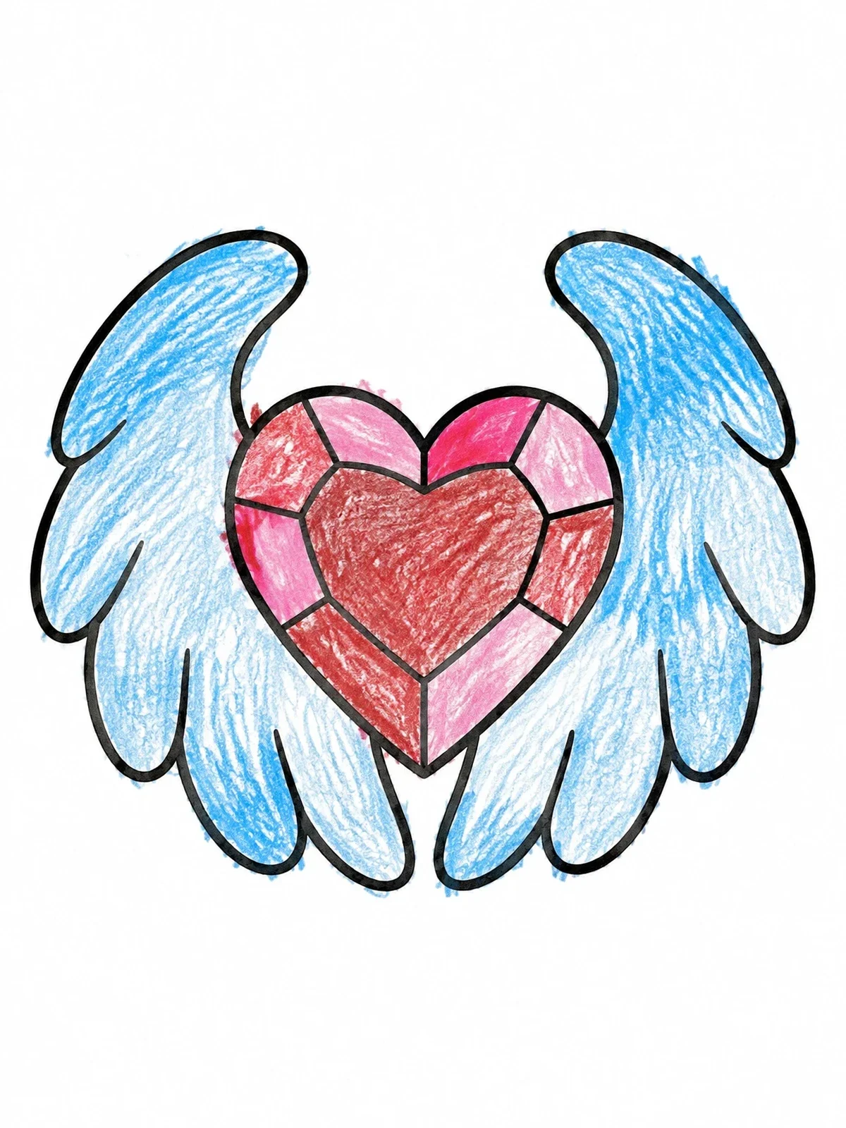 Colored example of the Heart Gem With Angel Wings coloring page