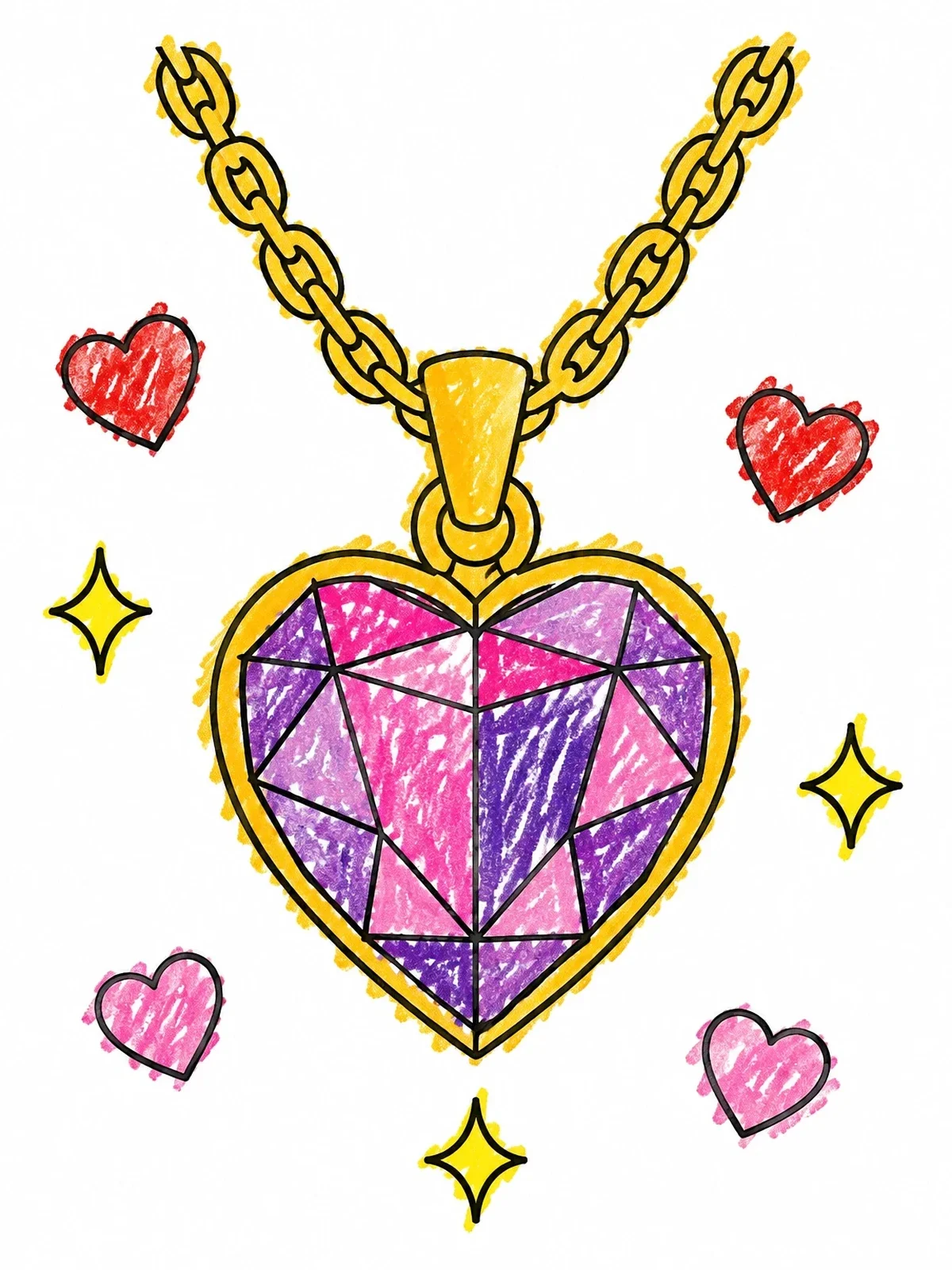 Colored example of the Heart Gem Pendant Necklace coloring page
