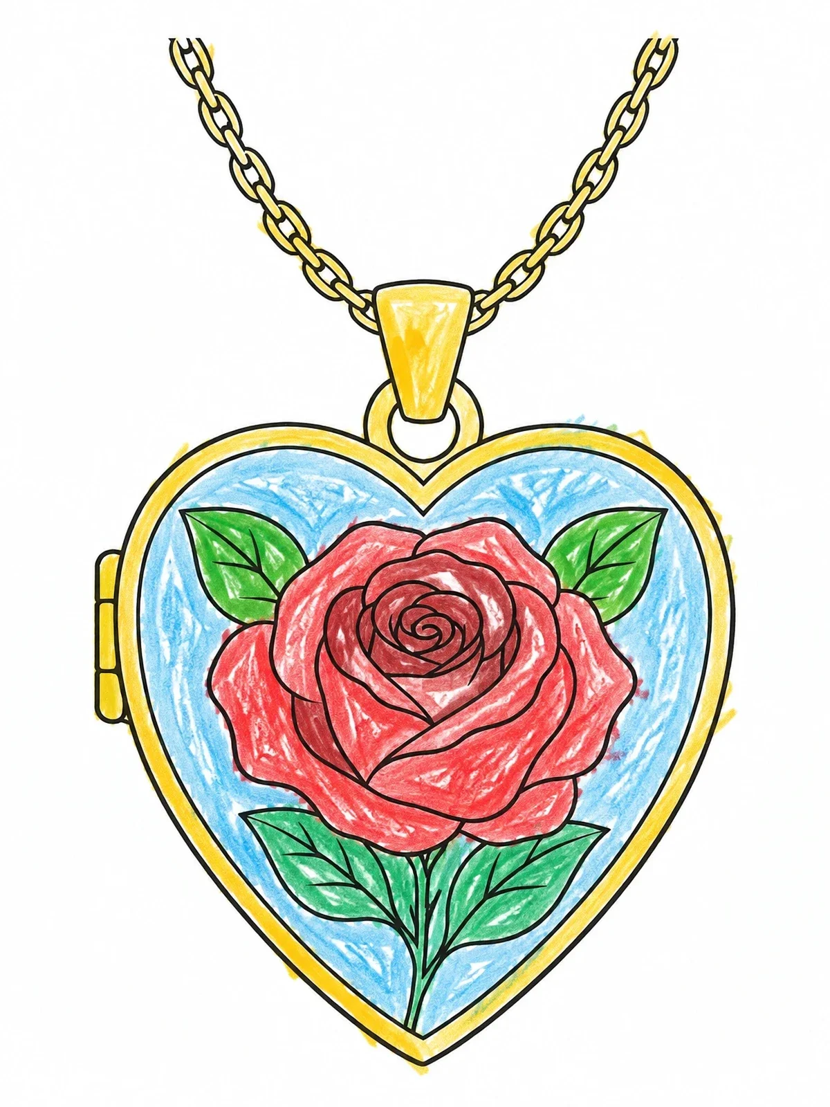 Colored example of the Heart Locket With Rose Engraving coloring page