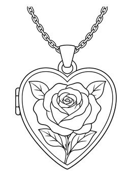 Free printable Heart Locket With Rose Engraving coloring page