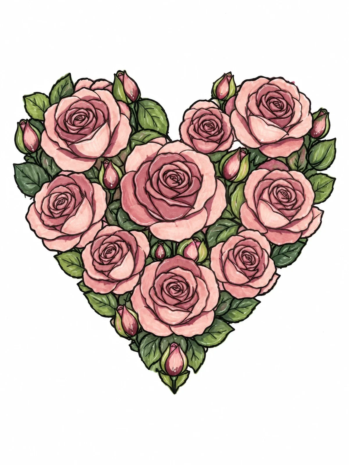 Colored example of the Heart Of Blooming Roses coloring page