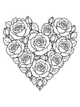 Free printable Heart Of Blooming Roses coloring page
