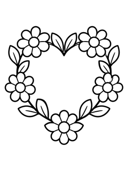 Free printable Heart Shaped Daisy Floral Wreath coloring page