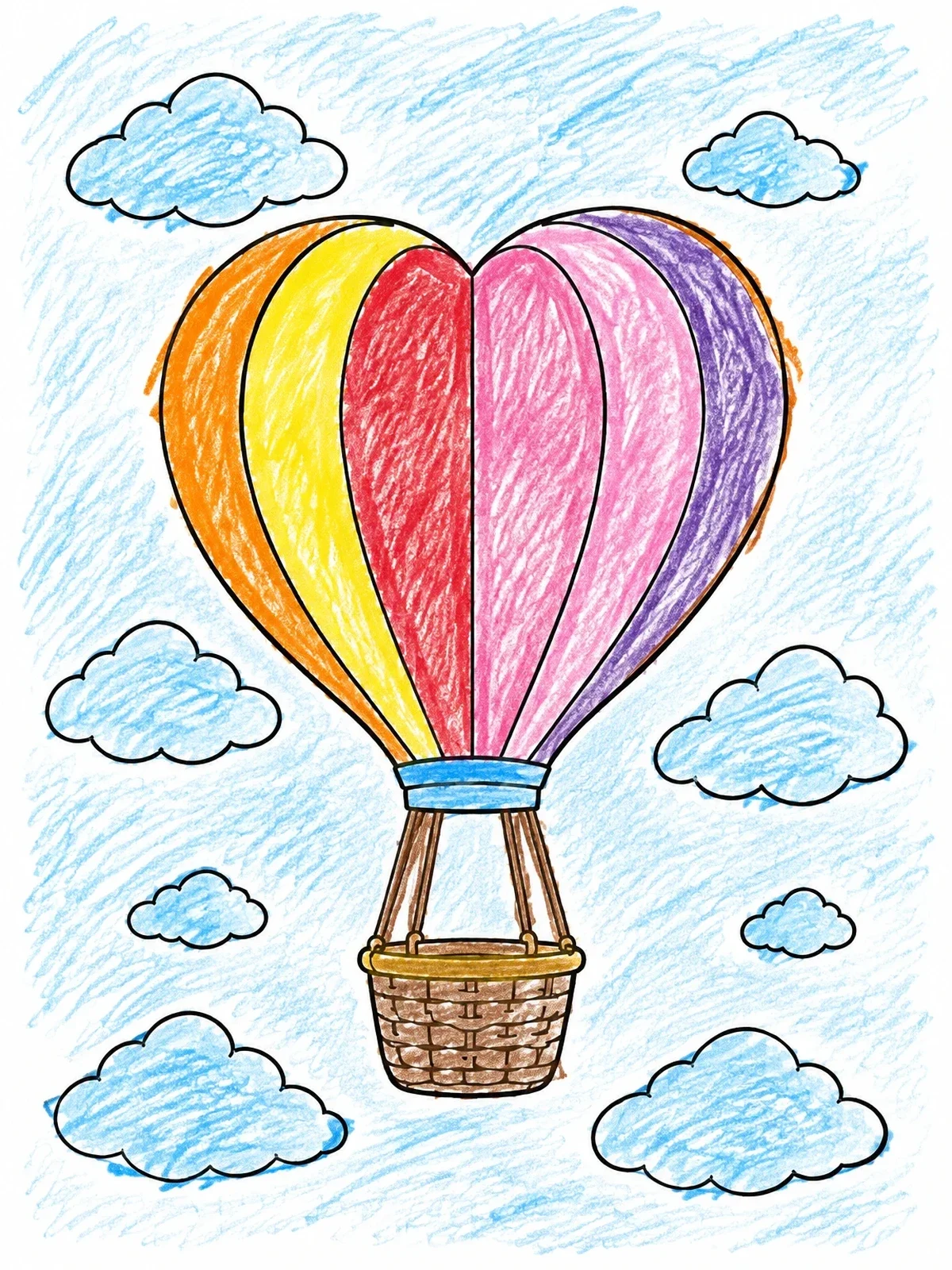 Colored example of the Heart Shaped Hot Air Balloon coloring page