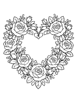 Free printable Heart Shaped Rose Flower Wreath coloring page