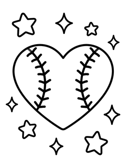 Free printable Heart Shaped Softball With Sparkles coloring page