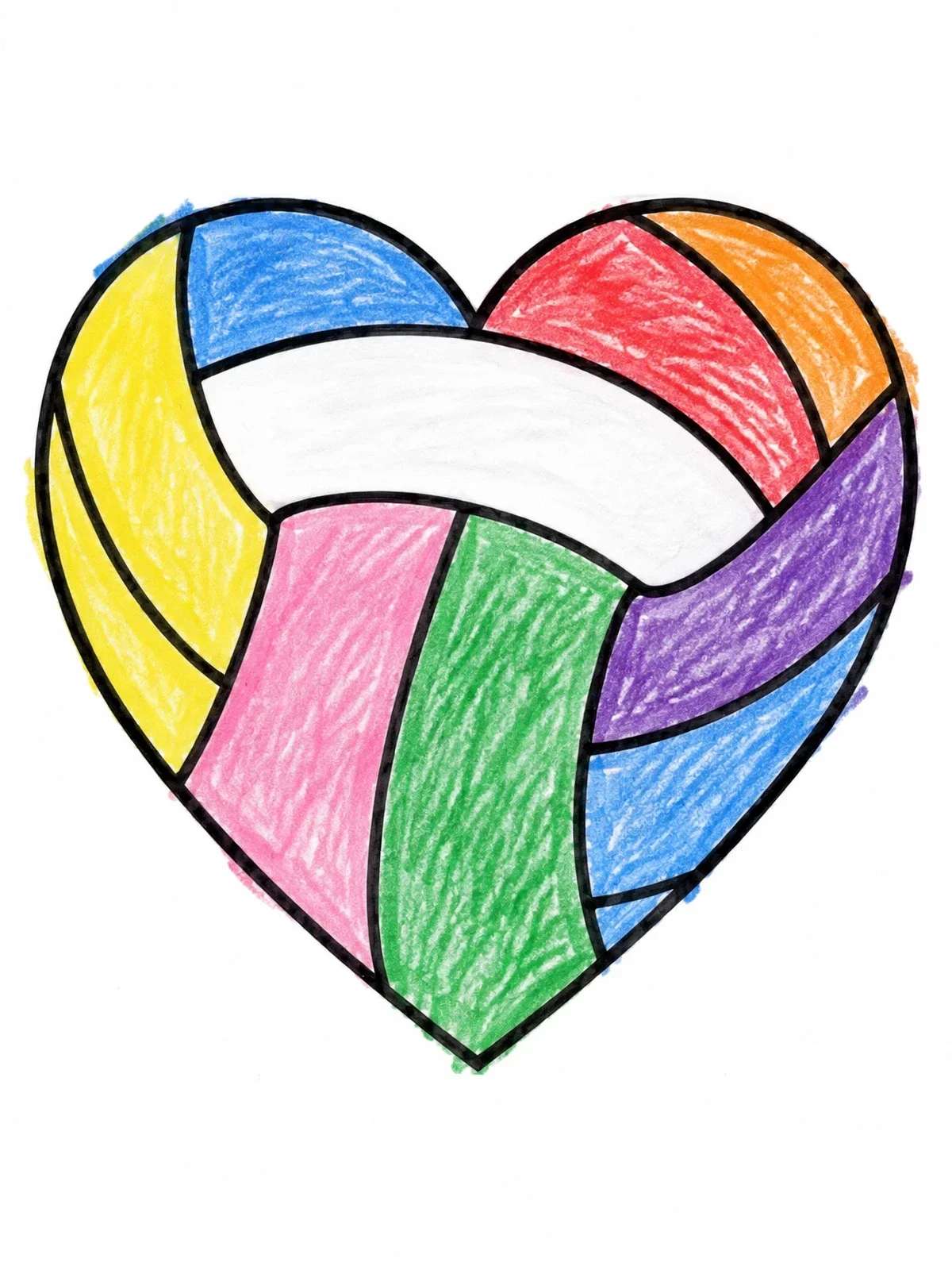 Colored example of the Heart Shaped Volleyball Line Art coloring page