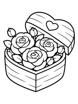 Free printable Heart Wooden Box With Roses coloring page
