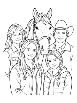 Free printable Ranch Family And Horse Portrait coloring page