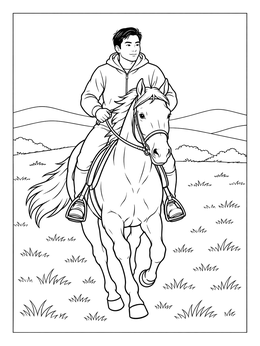 Free printable Horseback Rider On Open Meadow coloring page