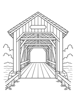 Free printable Rustic Covered Wooden Bridge coloring page