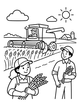 Free printable Harvesting Wheat In The Heartland coloring page