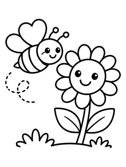 Free printable Cute Bee And Smiling Flower coloring page