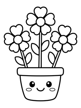 Free printable Cute Flowerpot With Heart Petals coloring page