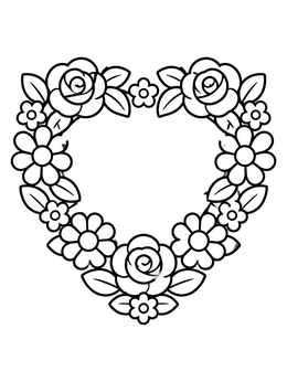Free printable Heart Shaped Flower Wreath coloring page