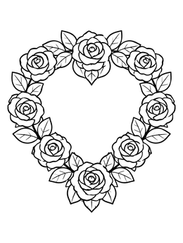 Free printable Heart Shaped Rose Flower Wreath coloring page