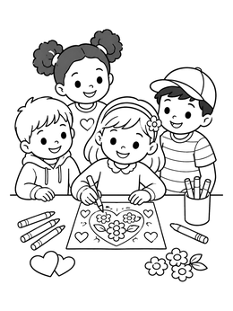 Free printable Children Drawing A Heart Greeting Card coloring page