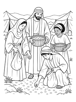 Free printable Family Gathering Manna In Desert coloring page