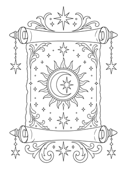 Free printable Celestial Sun And Moon Scroll coloring page