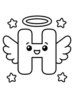 Free printable Cute Angel Letter H With Wings coloring page
