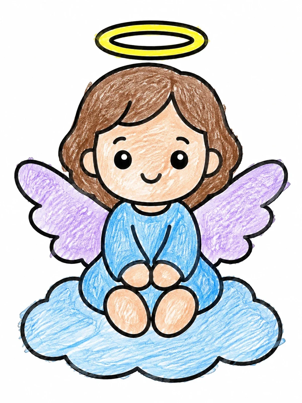 Colored example of the Cute Angel Sitting On A Cloud coloring page