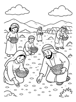 Free printable Gathering Manna In The Desert coloring page