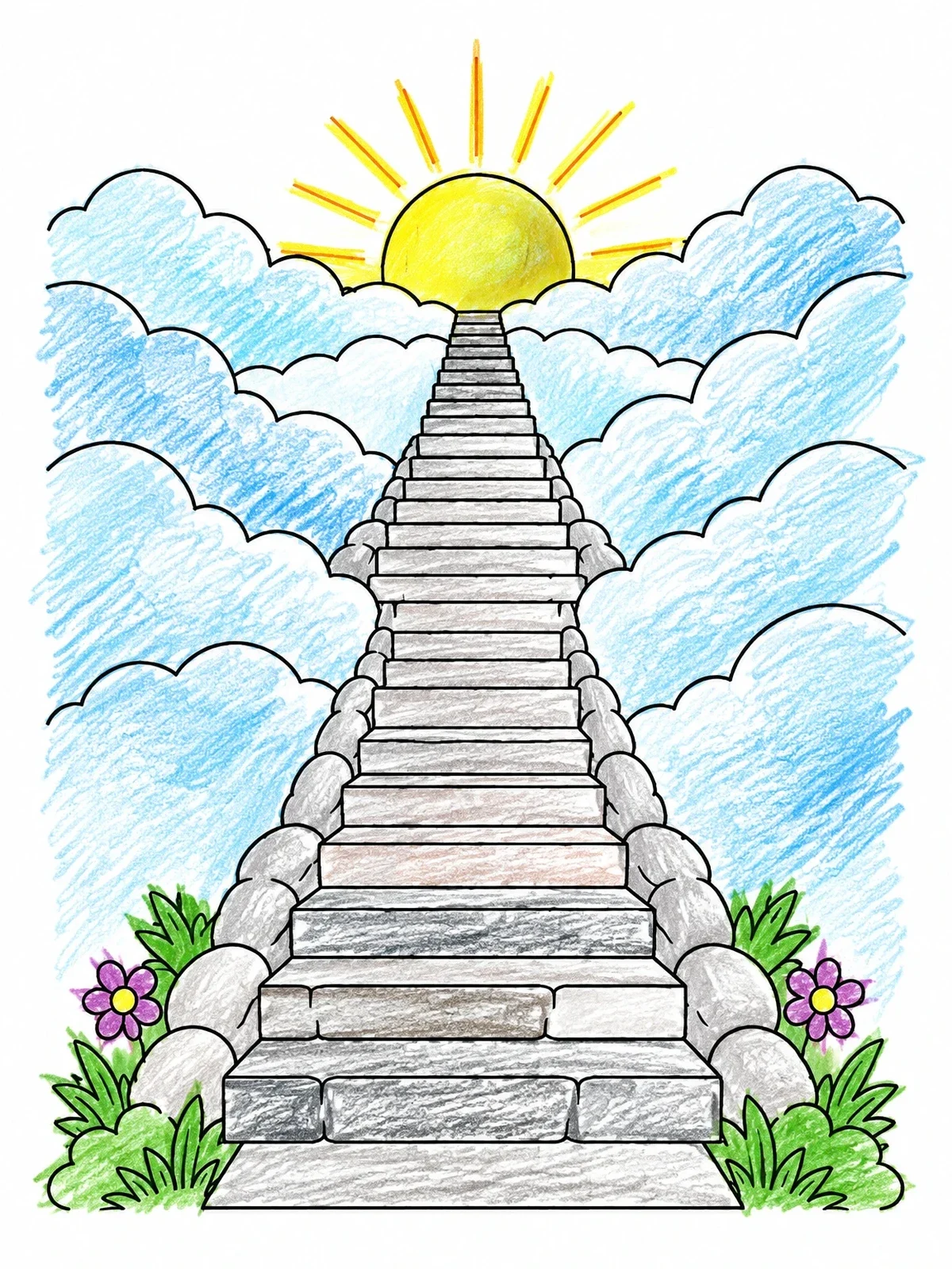 Colored example of the Stairway To The Glowing Sun coloring page